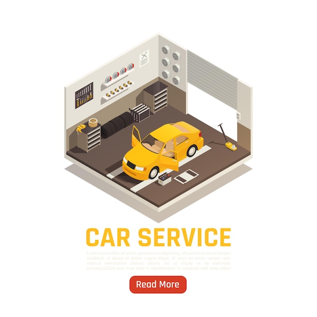 Car service sworkshop isometric illustration