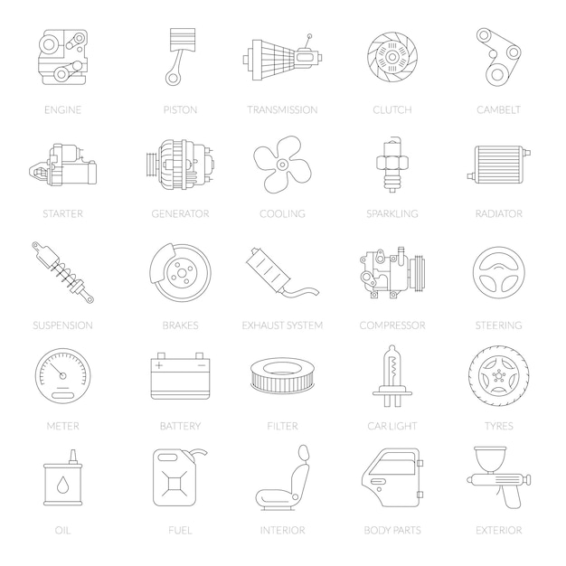 Vector car service thin line icon set