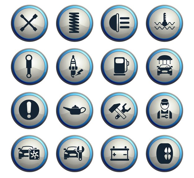 Vector car service vector web icons on round buttons