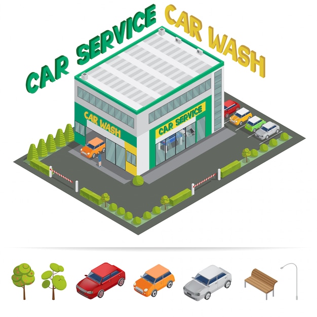 Car service wash isometrische bouw