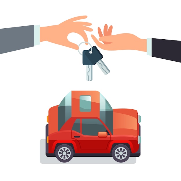 Vector car sharing concept hand giving car keys