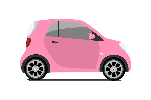 Vector car sharing logo, vector city micro pink car. eco vehicle cartoon icon isolated on white background. cartoon vector illustration with urban ecological transport. cute vector smart car illustration.