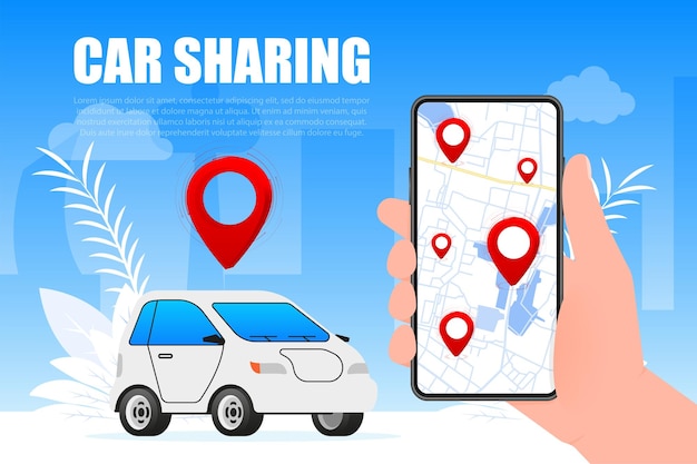 Car sharing service Share automobile for commuting Vector illustration