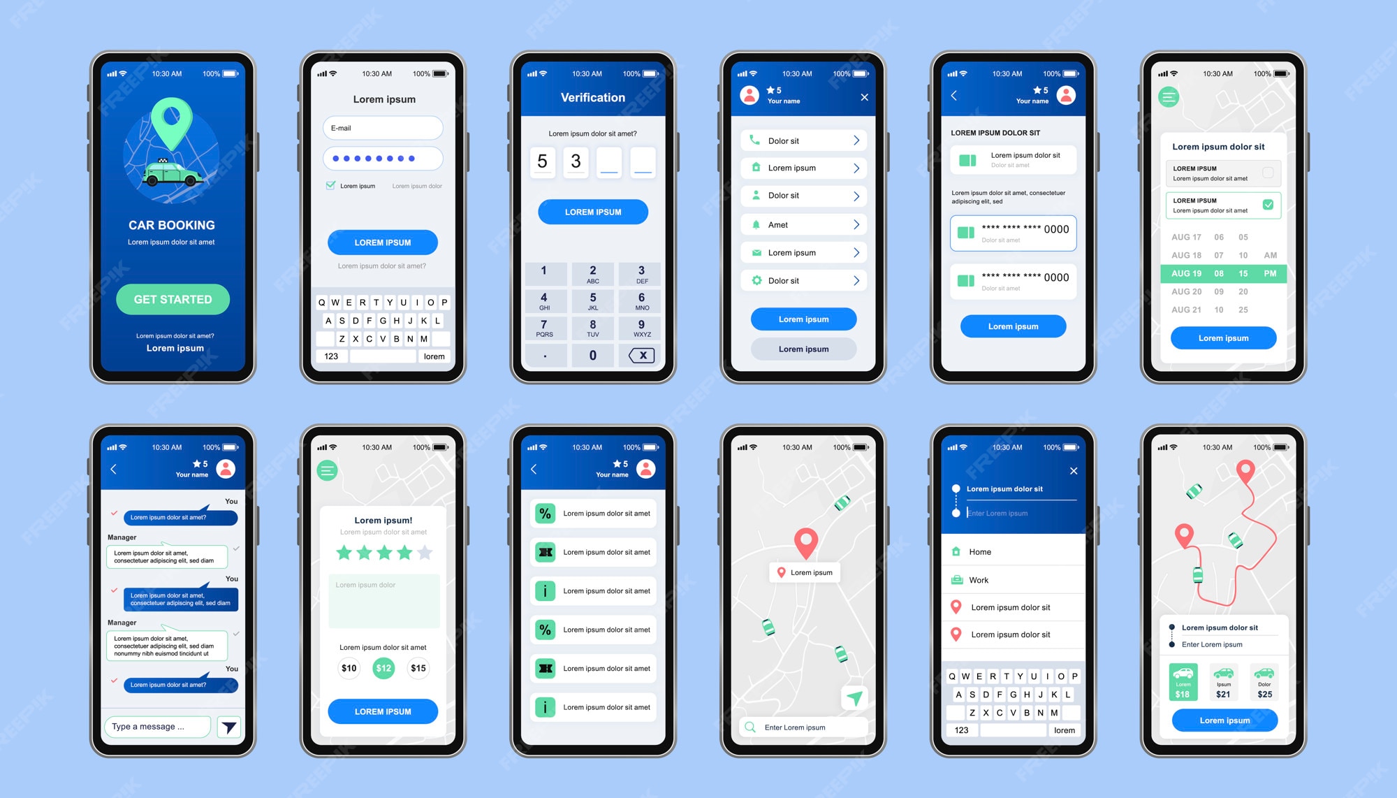 Premium Vector Car sharing unique design kit for mobile app. Online