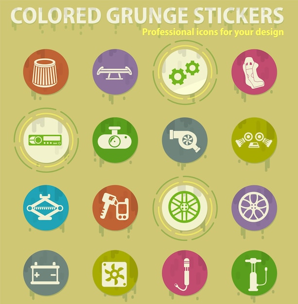 Car shop colored grunge icons