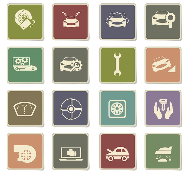 Car shop icons on paper stickers