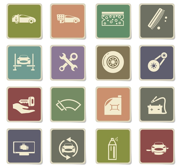 car shop vector icons on cardboard labels