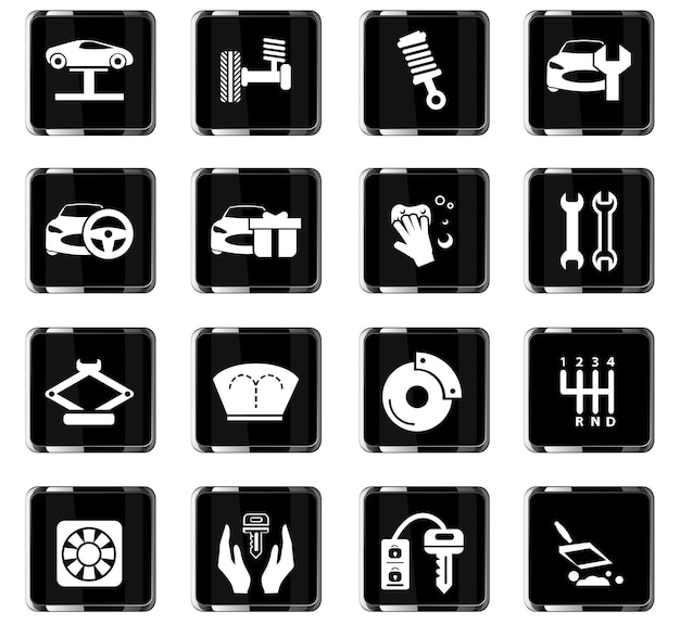 Icone vettoriali del negozio di auto per la progettazione dell'interfaccia utente