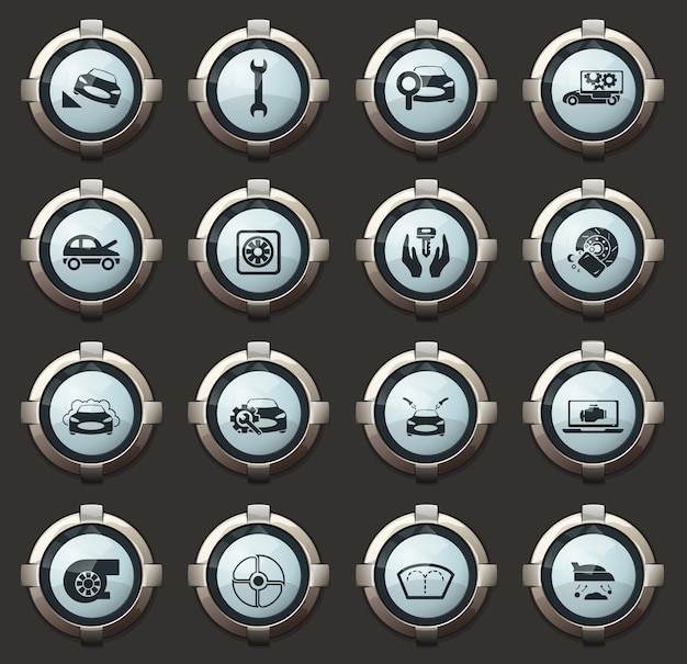 Car shop vector stylish round buttons for mobile applications and web
