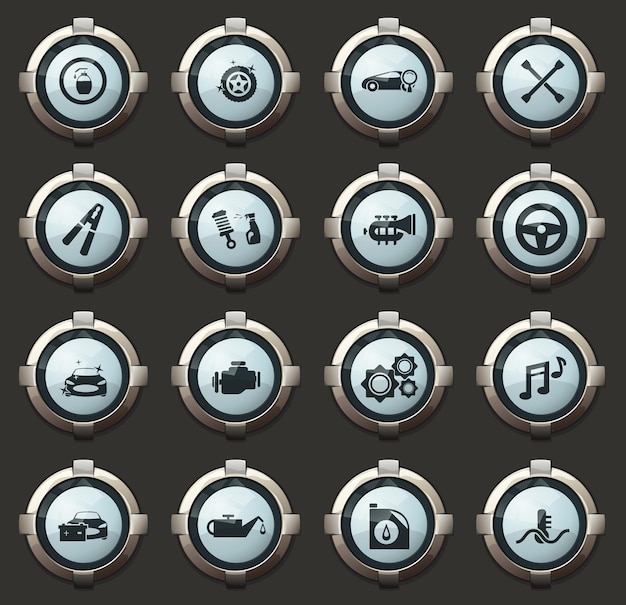 Car shop vector stylish round buttons for mobile applications and web