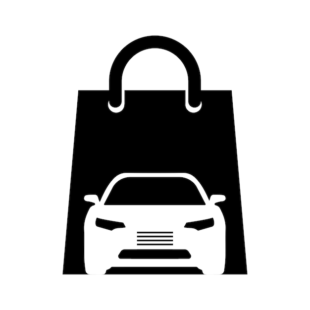 Car shopping icon Buying a new car Shopping bag Vector icon isolated on white background