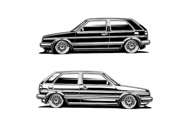 車のシルエットの古典的な側面図