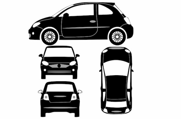 Car silhouette Vehicle icons set the view from side front rear and top