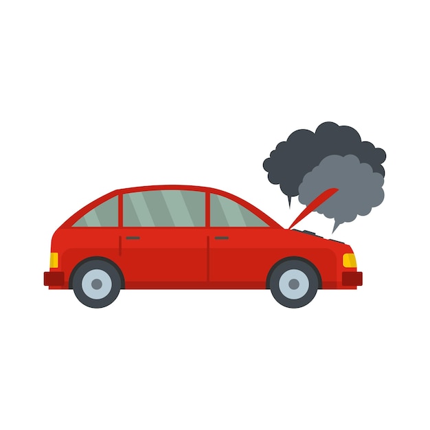 Car in smoke icon Flat illustration of car in smoke vector icon for web