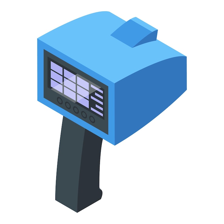 Vector car speed radar icon isometric vector traffic camera gun police