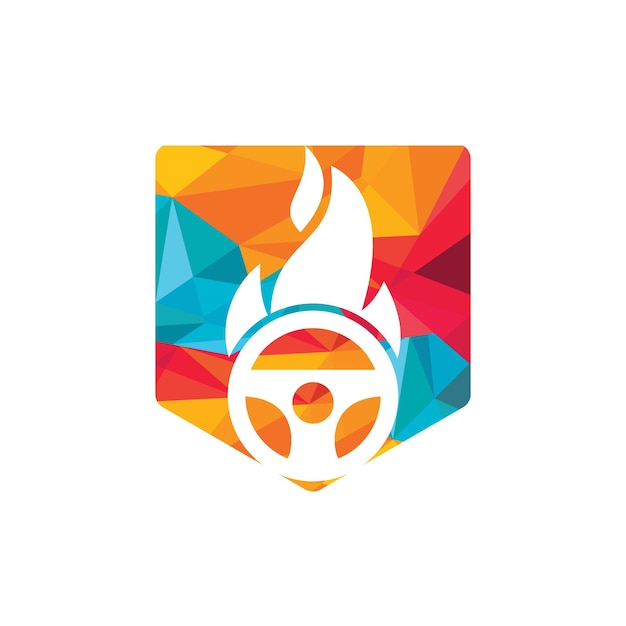 Car steering wheel burning fire logo icon vector illustration design