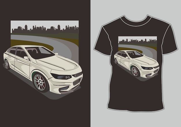 Car themed t-shirt , sport racing model cars on the edge of town