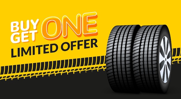 Car tire sale banner buy 1 get 1 free Car tyre service flyer promo background Tire sale advertising