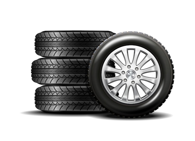 車のタイヤは白に隔離されています