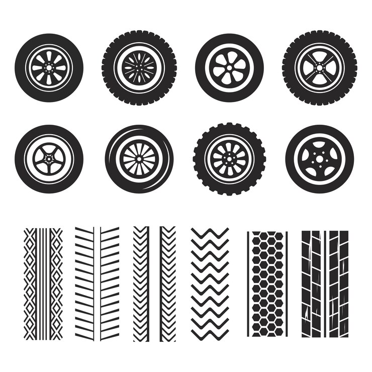 Vector car tires and track traces isolated