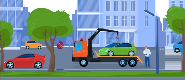 Vector car tow truck repair service  illustration.