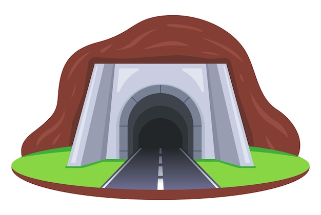 Vector car tunnel cut into the mountain
