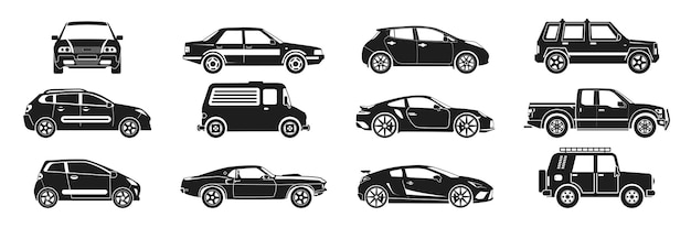 Car Types Vector Set Vector set illustration of simple deformed various types of car