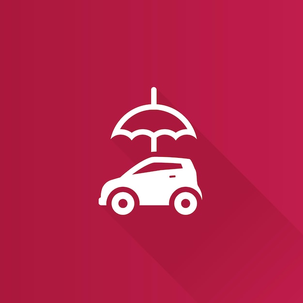Car and umbrella flat color icon long shadow vector illustration