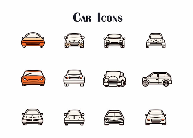 Car vector line icon set