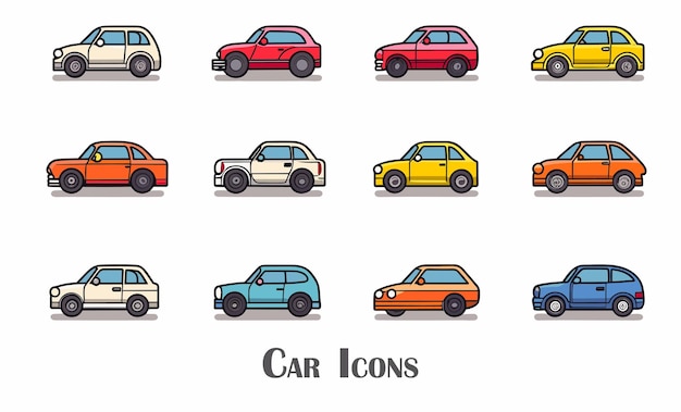 Car vector line icon set