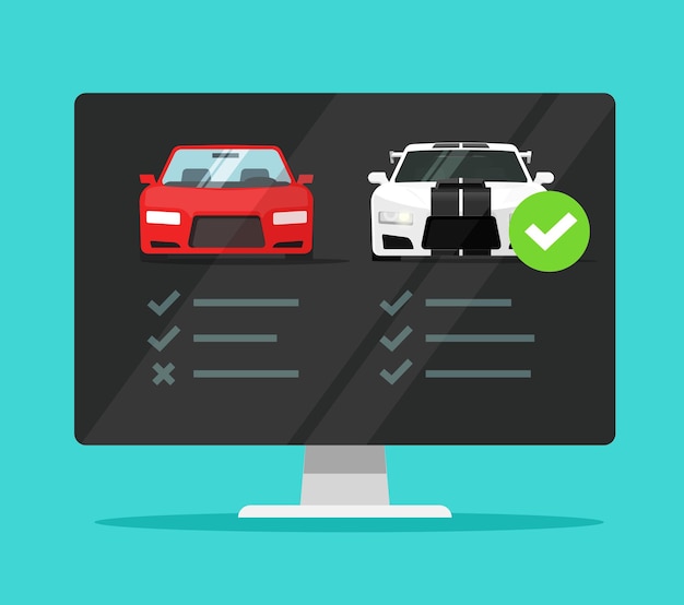 Car vehicle compare shop review or automobile comparison check list for rent or buy purchase