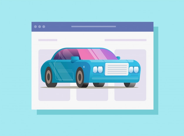 Car vehicle online service shop vector on internet web page flat cartoon illustration