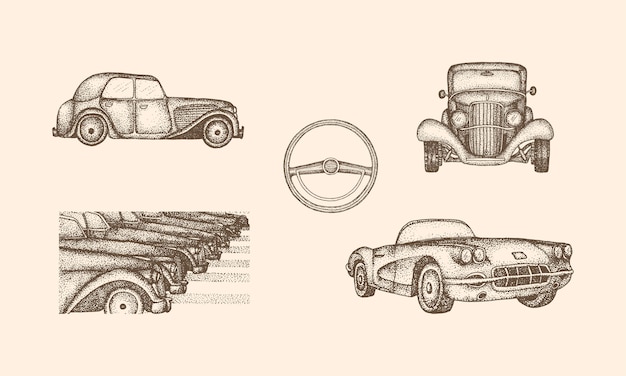 Vettore illustrazione di auto d'epoca con stile disegnato a mano