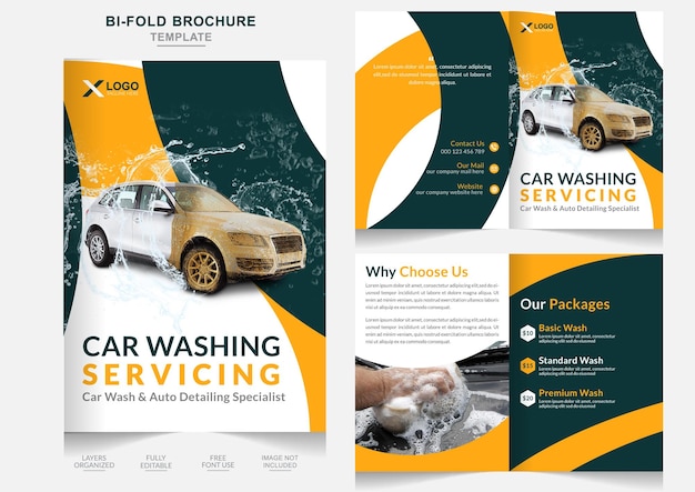 Vector car wash bifold brochure cleaning service brochure design bifold brochure template