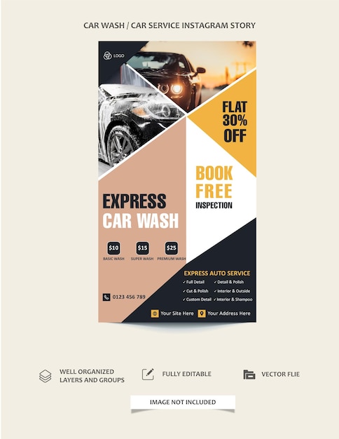 car wash and detailing service facebook and instagram story post or banner template