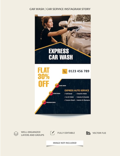 car wash and detailing service facebook and instagram story post or banner template