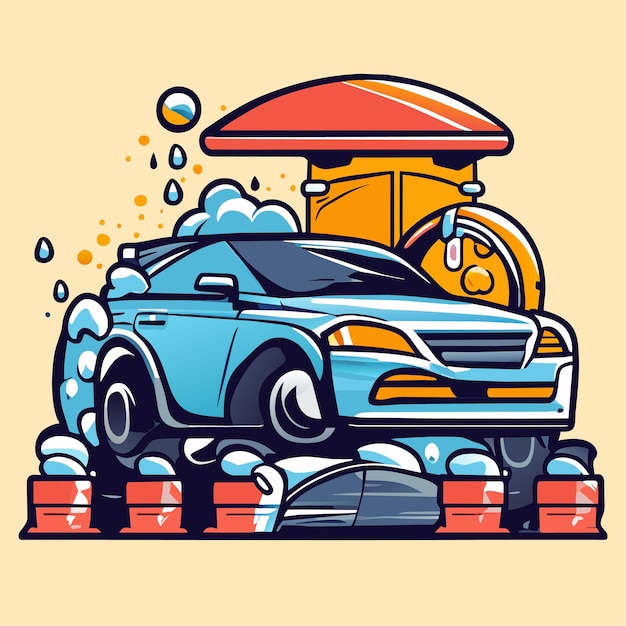 Car wash doodle vector illustration