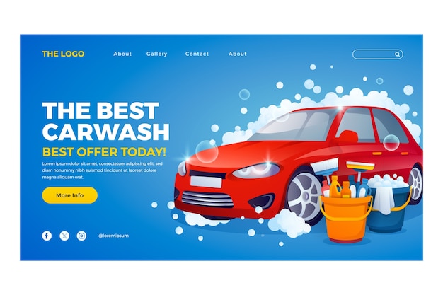 Vector car wash flat cartoon landing page