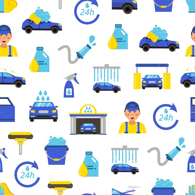  car wash flat icons pattern , automobile service concept, vehicle station auto