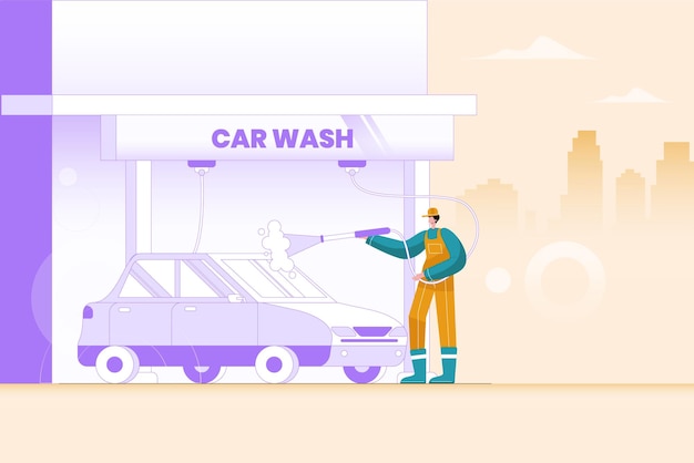 Car wash flat vector illustration