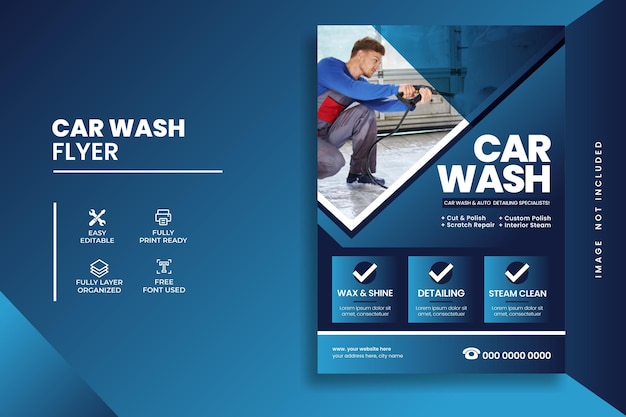 Vector car wash flyer design template car washing flyer template banner