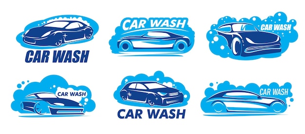 Иконки автомойки с чистой пеной и пузырьками