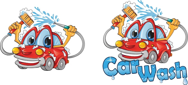 Vector car wash mascot cartoon vector illustration