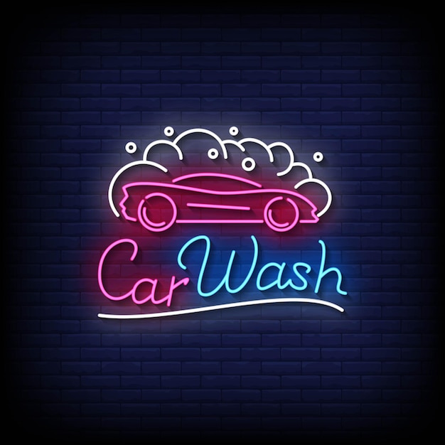 Vector car wash neon sign on brick wall background vector