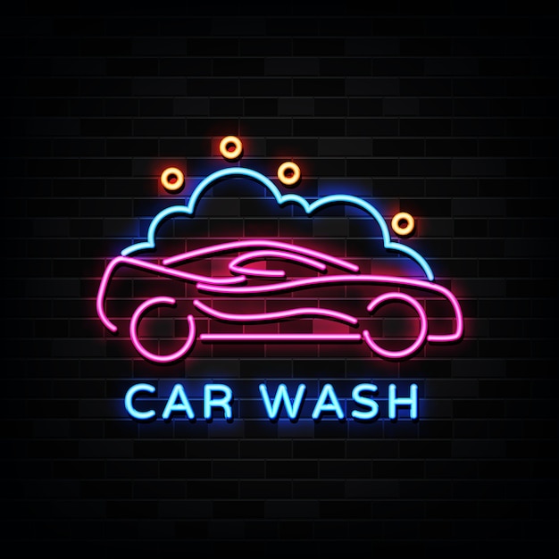 Vector car wash neon sign, neon