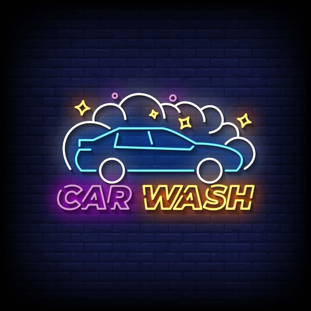 car wash neon signs style text vector