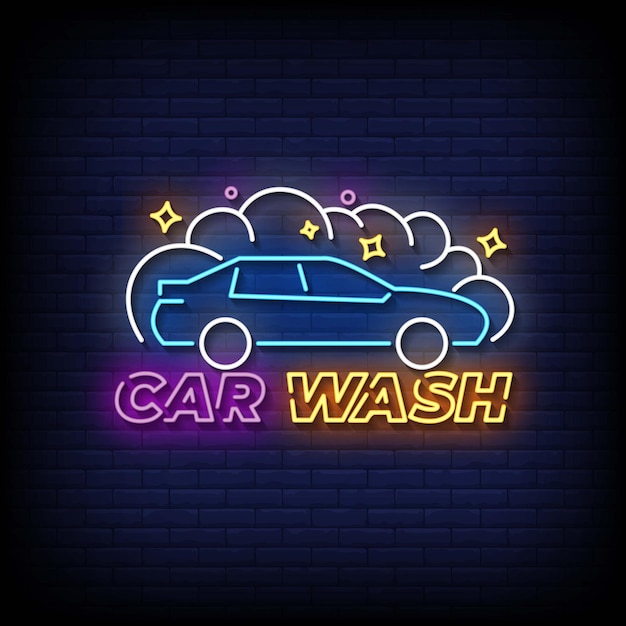 Car wash insegne al neon stile testo vettoriale