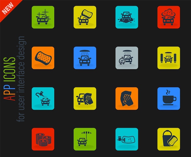 Car wash service icon set