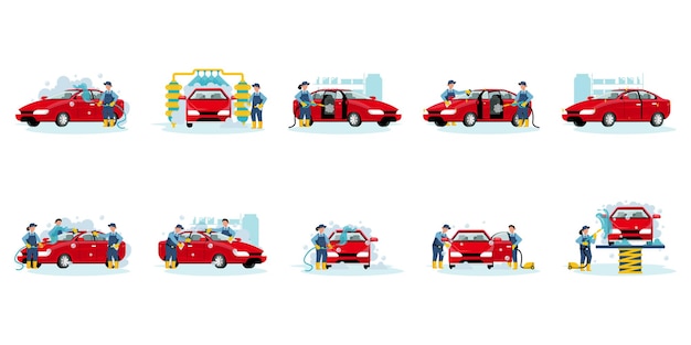 Vector car wash service illustrations