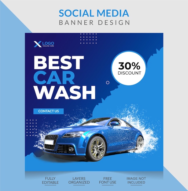 Car wash services vierkante banner auto social media postsjabloon